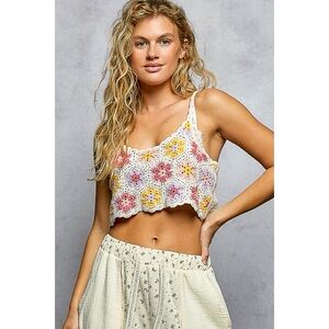 POL Handmade Granny Pattern Crochet Cami with Scalloped Strap Pink Multi